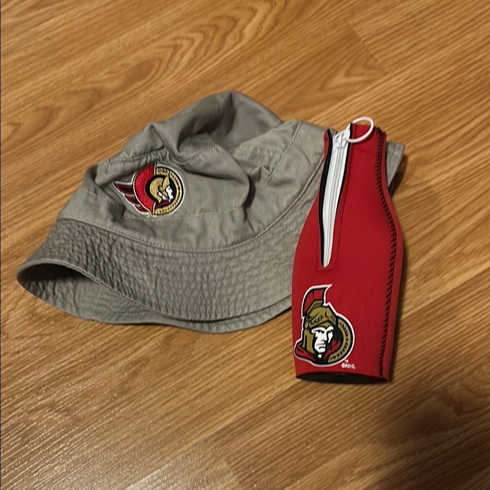 Bucket Hat and Bottle Holder Set - Gray and Red